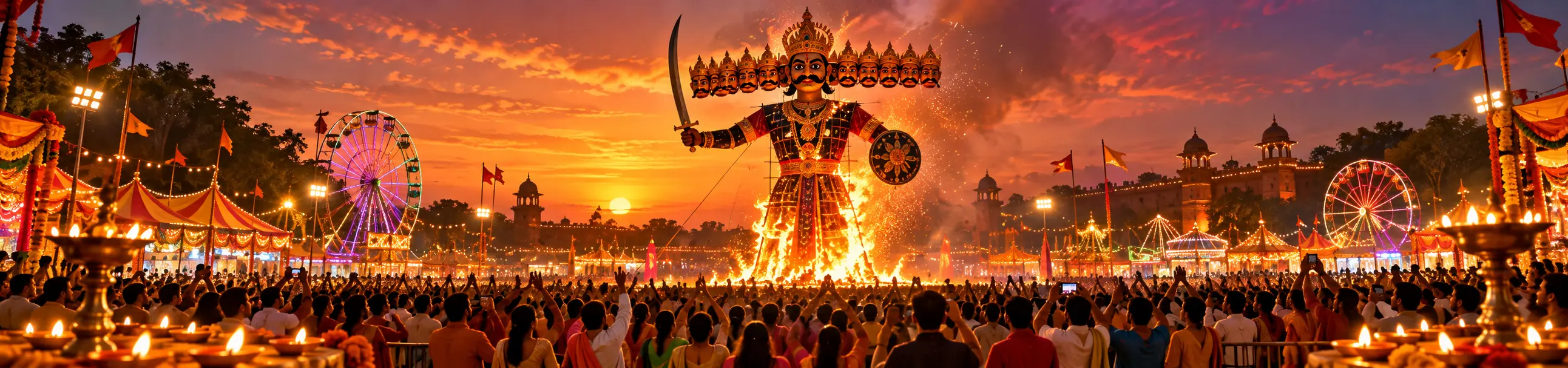 Traditional Dussehra celebration with Lord Rama and Ravana effigy