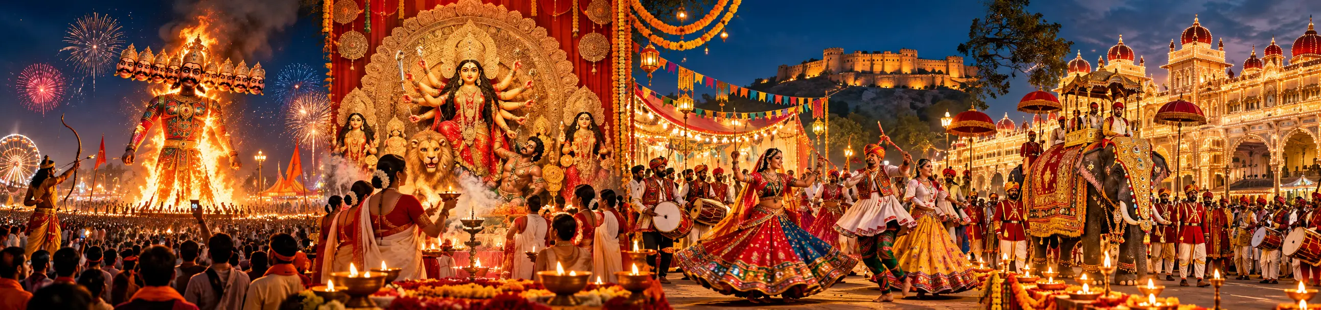 Regional Dussehra celebrations including Durga Puja, Mysuru Dasara and traditional festivities