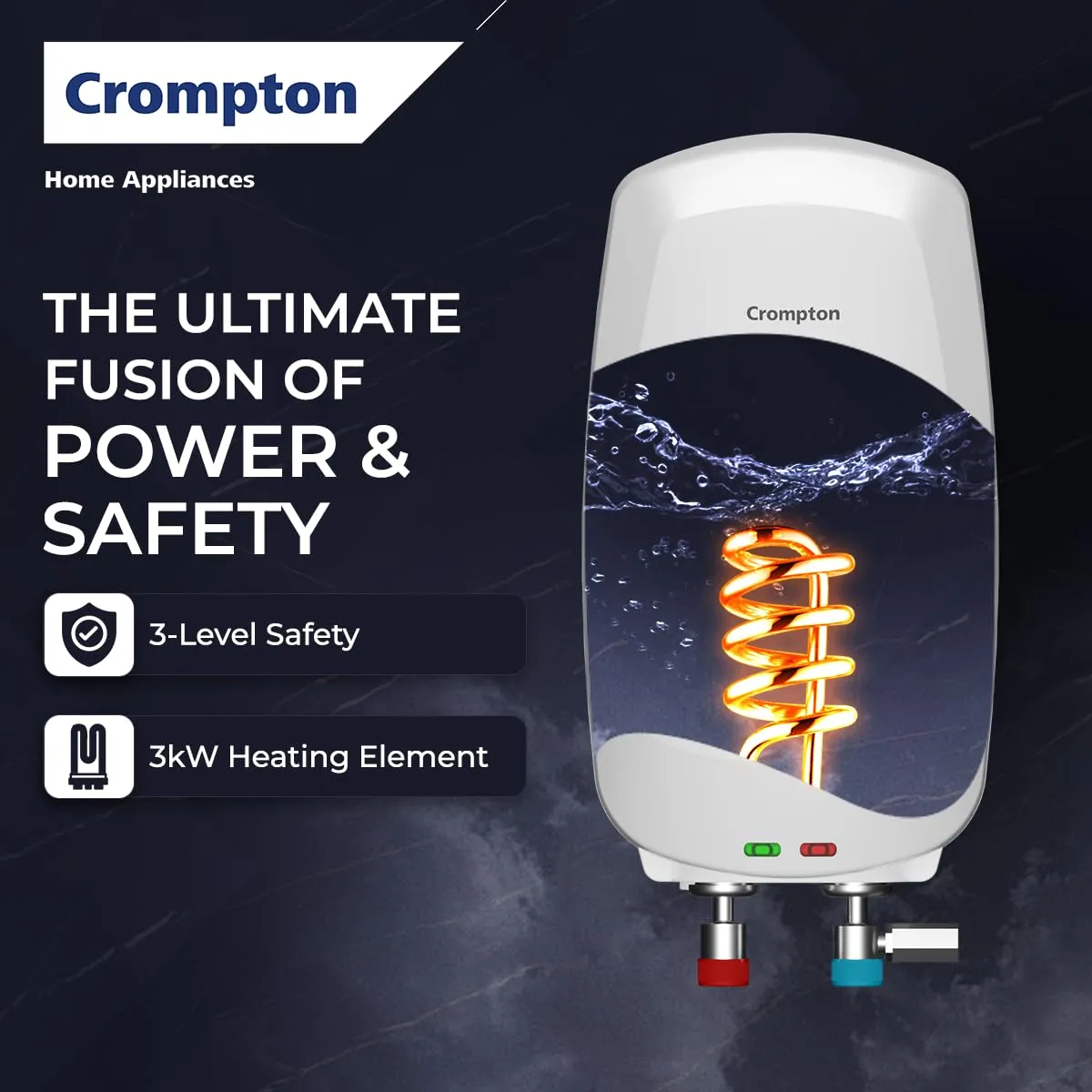 Crompton Arno Neo 3 Litres instant water heater (Geyser) with 3 Level Advance Safety and Food grade technology|Rust proof Body | 5 years tank warranty | 2 years element warranty