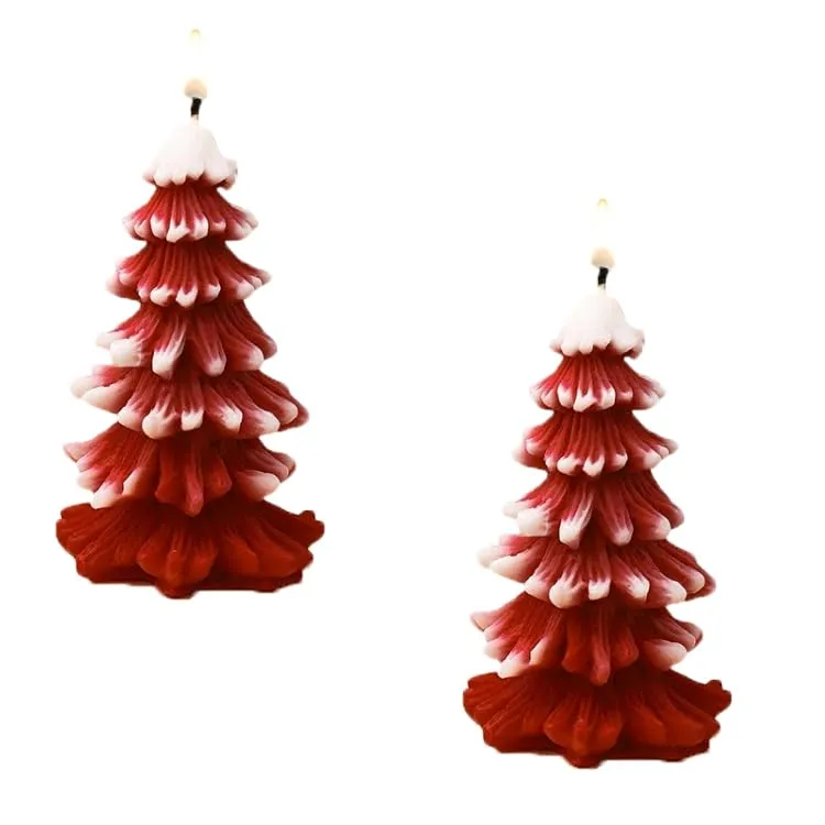 SS Enterprise Organic Soy Wax Christmas Tree Piller Candle for Decor | Christmas Tree Shaped Scented Aromatic Fragrance Candles | Smoke-Free Candle | Xmas Decoration Accessories