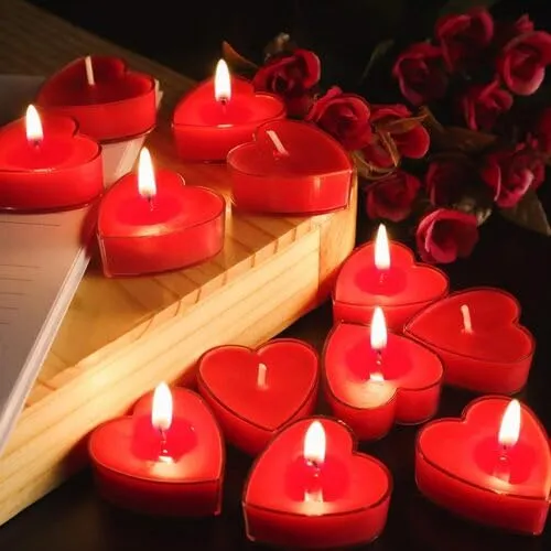 SS Enterprise Heart-Shaped Red Tealight Candles, Rose Fragrance, 5 Hours Burn Time,