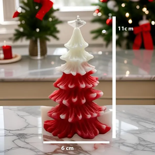 SS Enterprise Organic Soy Wax Christmas Tree Pillar Candle for Decor | Christmas Tree Shaped Scented Aromatic Fragrance Candles | Smoke-Free Candle | Xmas Decoration Accessories