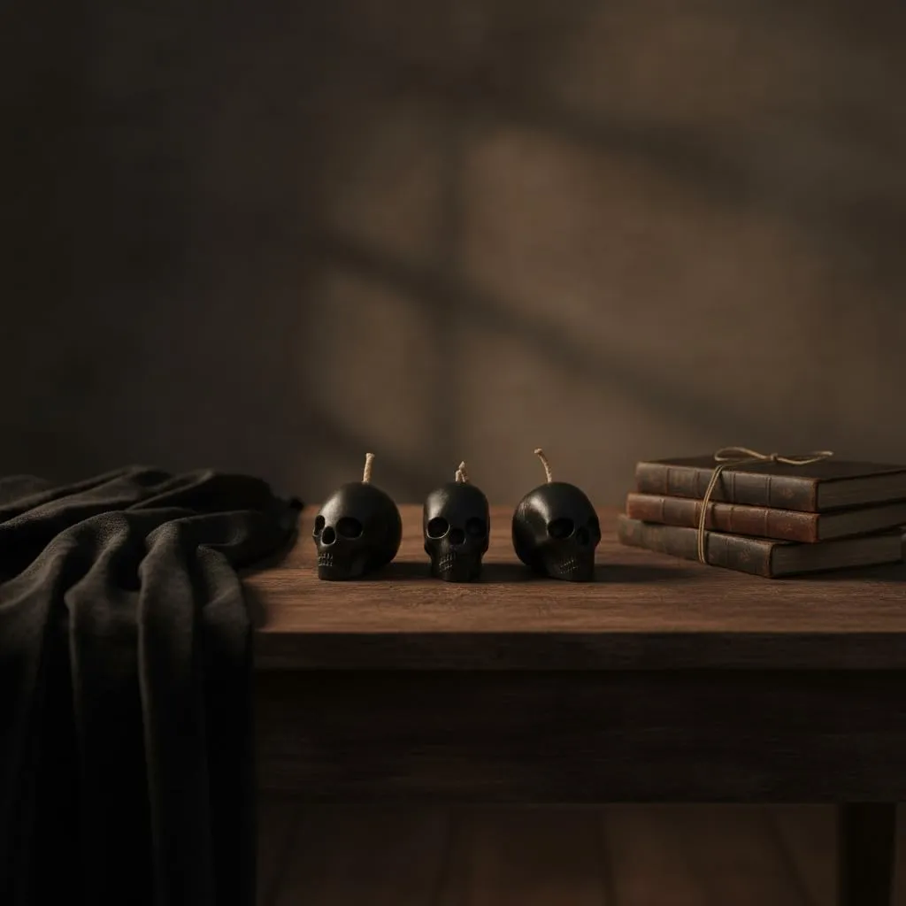 Gothic Skull Decorative Candles Set of 3 Black | Halloween Home Decor | Spooky Candle Set for Party & Table Decoration | Unique Horror Theme Gifts for Goth Lovers