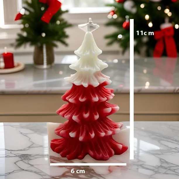 SS Enterprise Organic Soy Wax Christmas Tree Pillar Candles for Decor, Scented Aromatic Fragrance Candles, Smoke-Free, Xmas Decoration Accessories, (Pack Of 4)