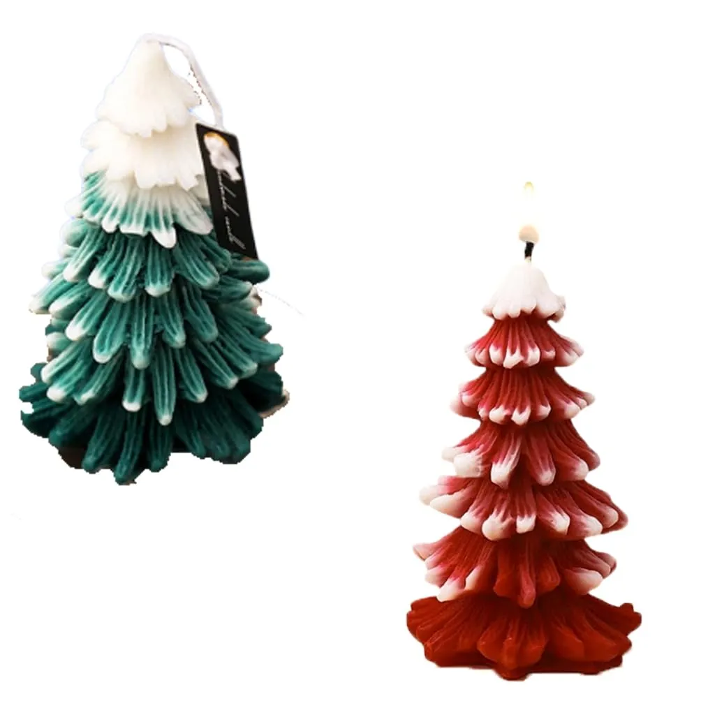 SS Enterprise Organic Soy Wax Christmas Tree Pillar Candle for Decor | Christmas Tree Shaped Scented Aromatic Fragrance Candles | Smoke-Free Candle | Xmas Decoration Accessories