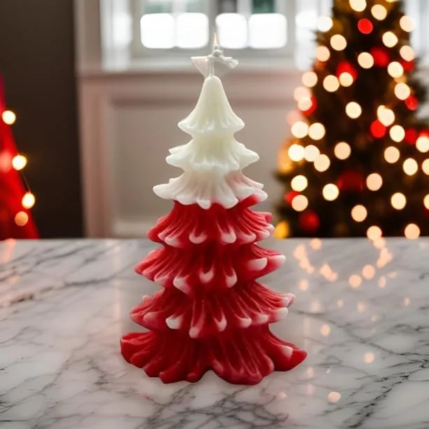 SS Enterprise Organic Soy Wax Christmas Tree Pillar Candles for Decor, Scented Aromatic Fragrance Candles, Smoke-Free, Xmas Decoration Accessories, Pack of 2, Green-Red