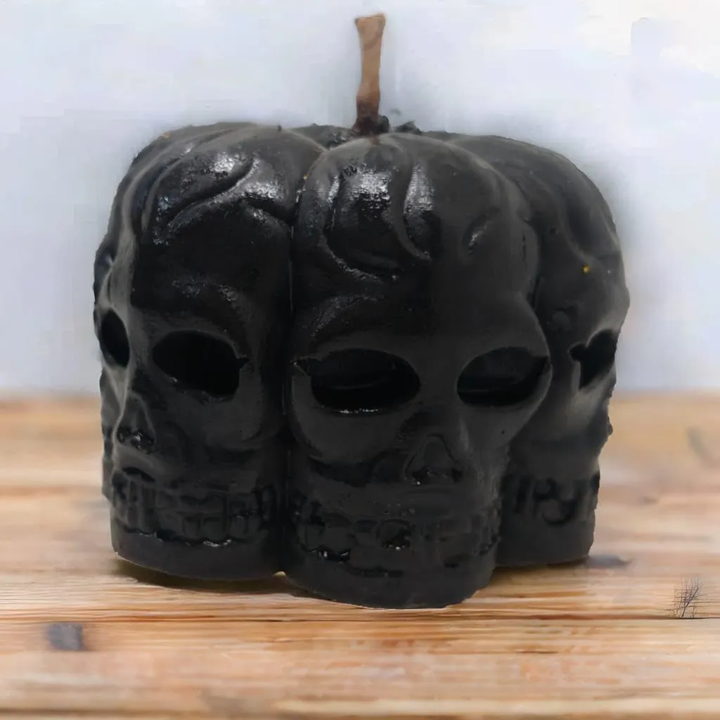 Gothic Skull Decorative Candles Set of 3 Black | Halloween Home Decor | Spooky Candle Set for Party & Table Decoration | Unique Horror Theme Gifts for Goth Lovers