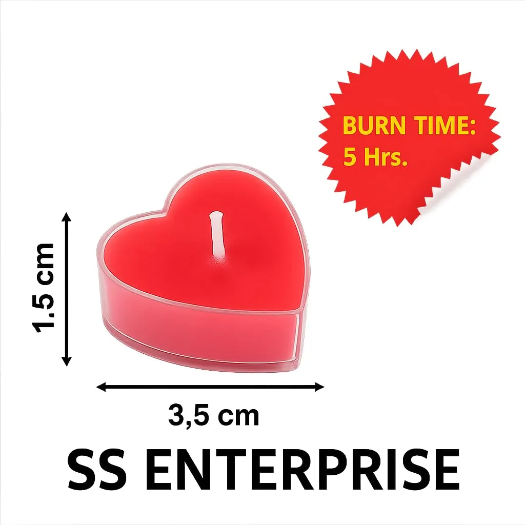SS Enterprise Heart-Shaped Red Tealight Candles, Rose Fragrance, 5 Hours Burn Time,