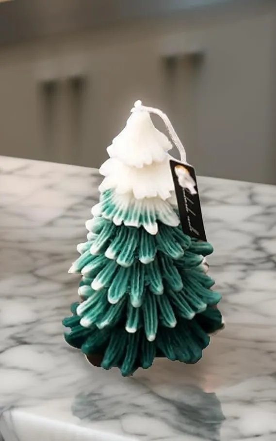 SS Enterprise Organic Soy Wax Christmas Tree Piller Candle for Decor | Christmas Tree Shaped Scented Aromatic Fragrance Candles | Smoke-Free Candle | Xmas Decoration Accessories
