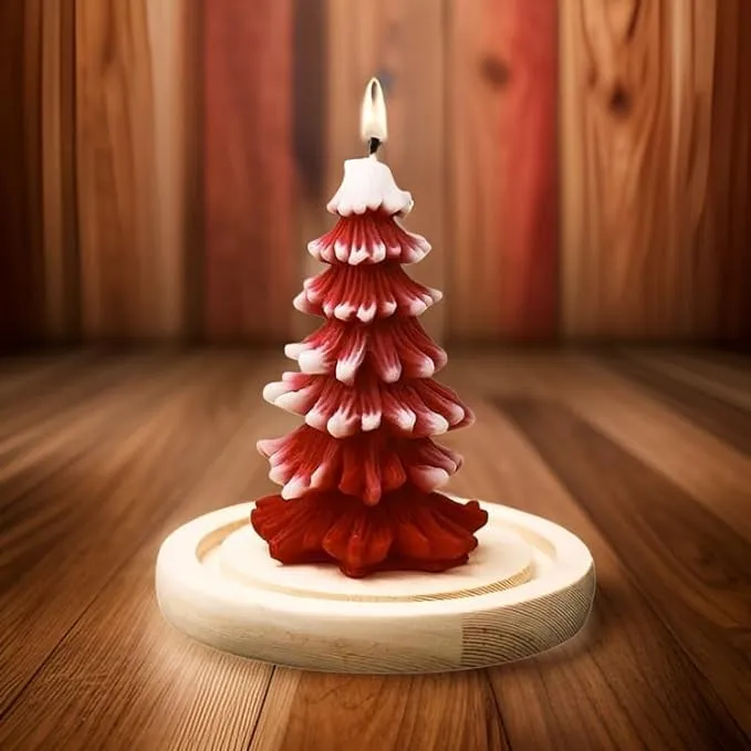 SS Enterprise Organic Soy Wax Christmas Tree Piller Candle for Decor | Christmas Tree Shaped Scented Aromatic Fragrance Candles | Smoke-Free Candle | Xmas Decoration Accessories