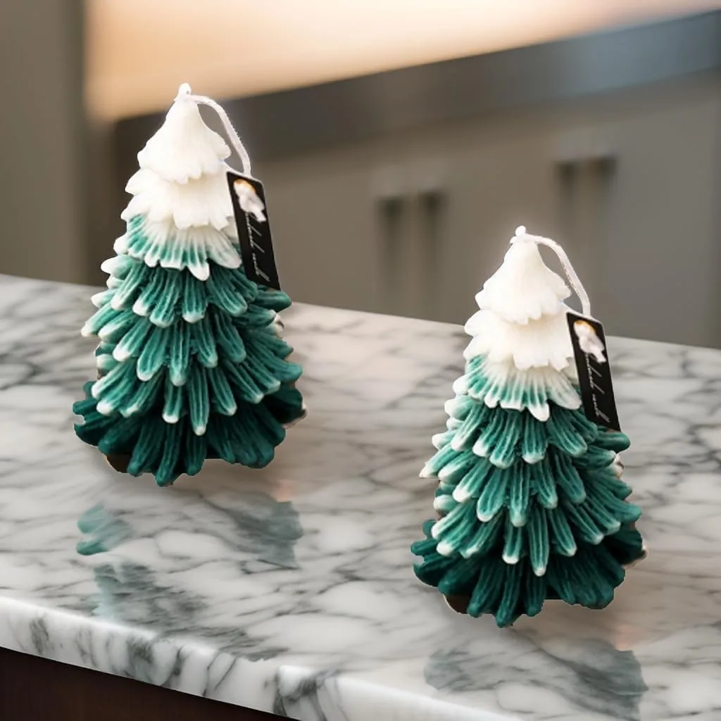 SS Enterprise Organic Soy Wax Christmas Tree Pillar Candles for Decor, Scented Aromatic Fragrance, Smoke-Free, Xmas Decoration Accessories, Pack of 2, Green