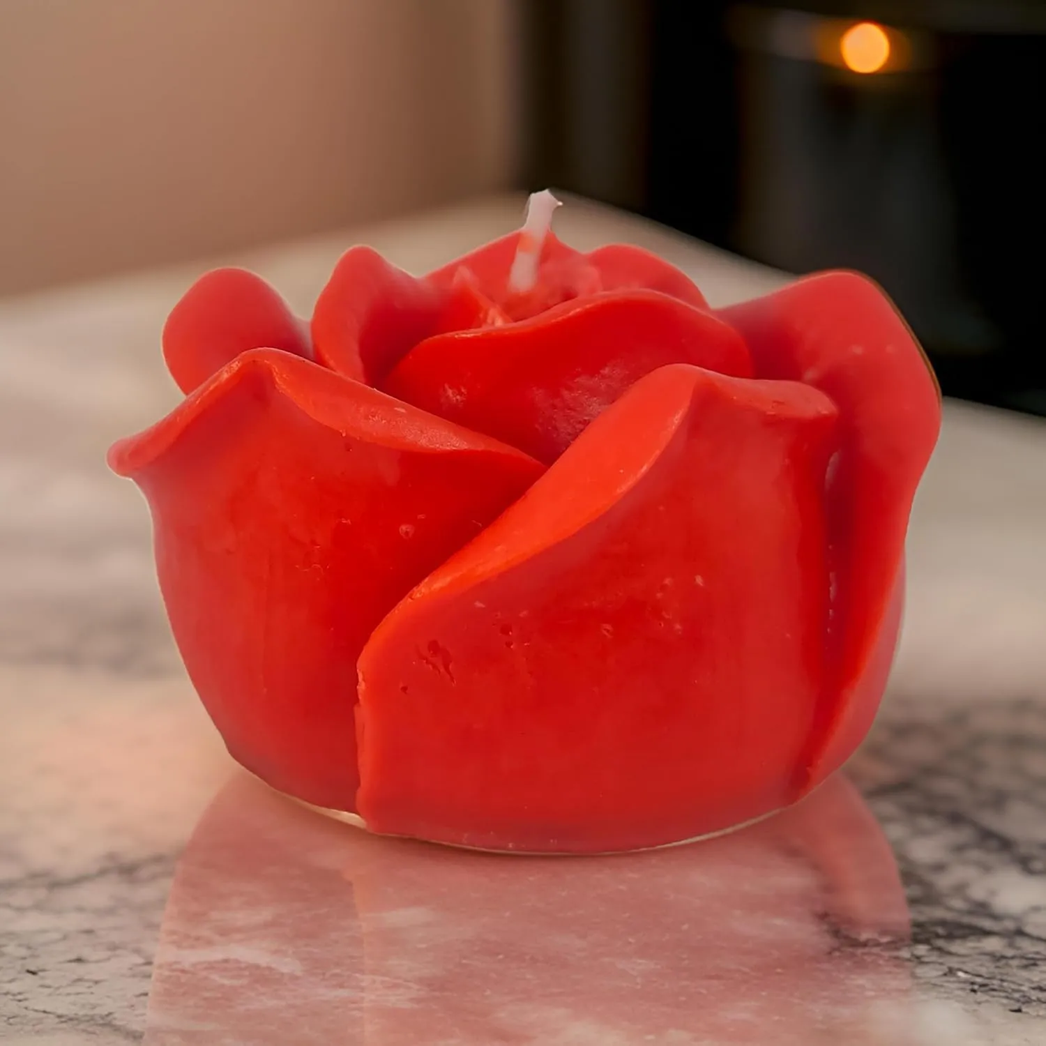 SS enterprise Rose Flower Shape for Home Decor | Romantic Fragrance | Smoke-Free | Romantic Night Pillar Candle (Pack of 1, Red)