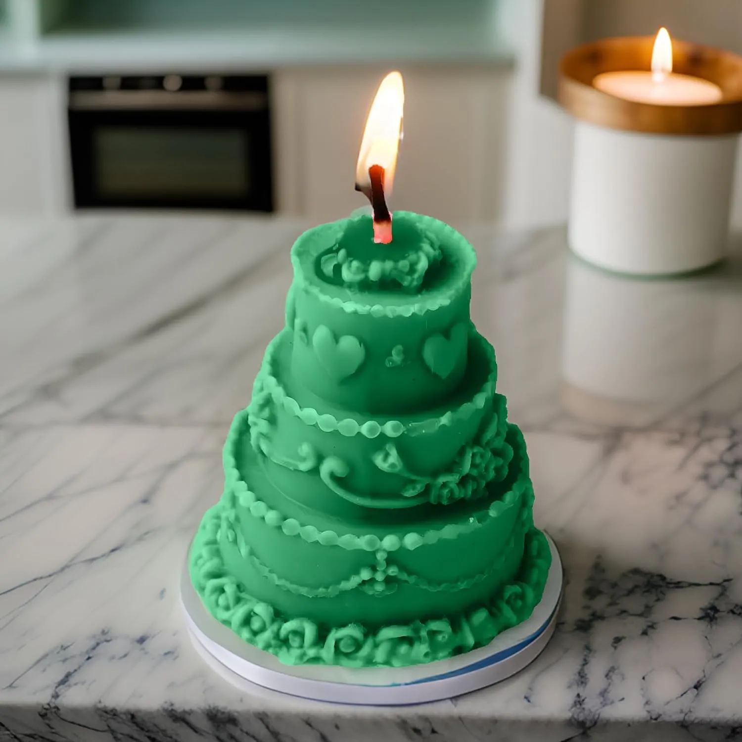 SS Enterprise Organic Soy Wax Cake Shape Designer Candle, Scented Aromatic Fragrance, Smoke-Free, Birthday Candle, Pack of 1, Green