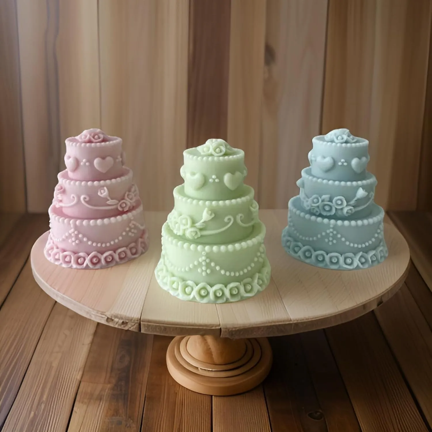 SS Enterprise Organic Soy Wax Cake Shape Designer Birthday Candles, Scented Aromatic Fragrance, Smoke-Free, Set of 3, Green-Pink-Blue