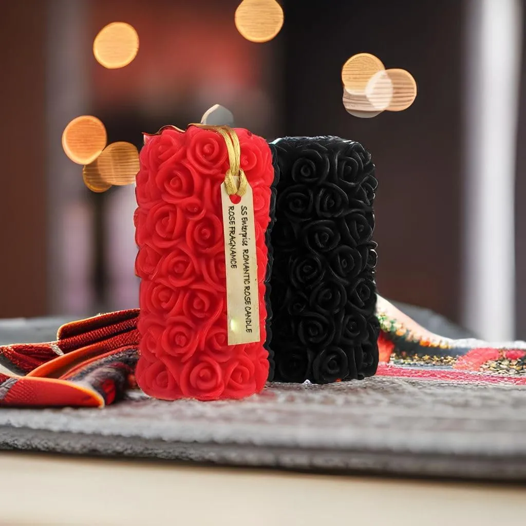 Rose Shaped Fragrance Candles for Home Decor, Smoke-Free, Romantic Night Pillar Candles, Pack of 2 Candle