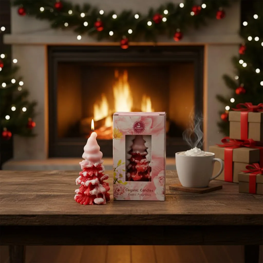 SS Enterprise Organic Soy Wax Christmas Tree Pillar Candle for Decor | Christmas Tree Shaped Scented Aromatic Fragrance Candles | Smoke-Free Candle | Xmas Decoration Accessories