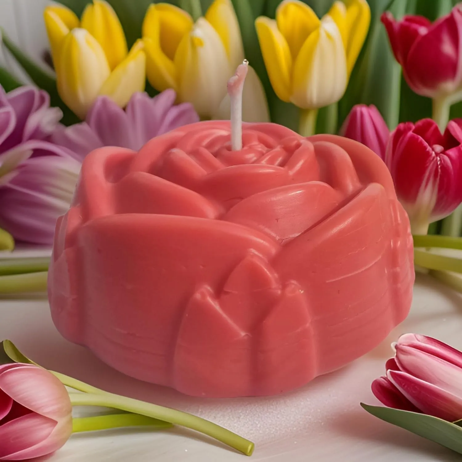 Rose Shaped Fragrance Candles for Home Decor, Smoke-Free, Romantic Night Pillar Candles, Pack of