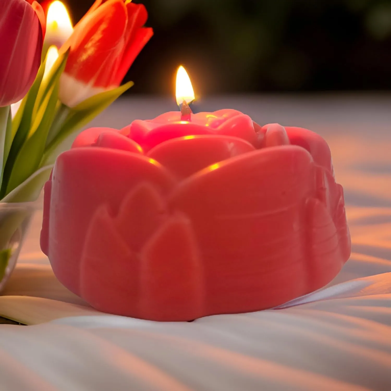 SS Enterprise Rose Shaped Soy Wax Organic Floating Tea Light Candles, Diwali Decoration, Christmas Festivals, Small Size