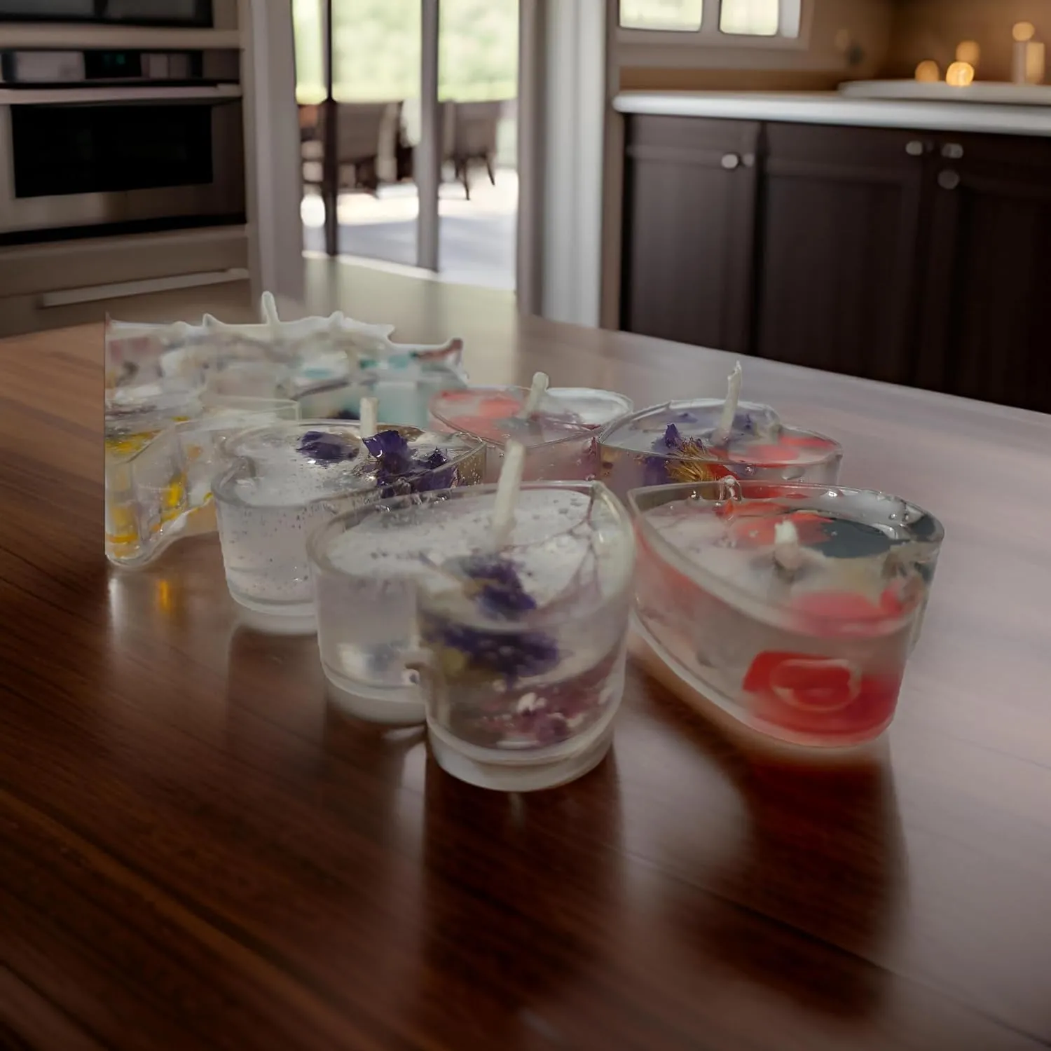 SS ENTERPRISE Gel Wax Candles with Imported Natural Flowers, 6 Hours Burn Time, Star and Heart Shaped Set of 10,