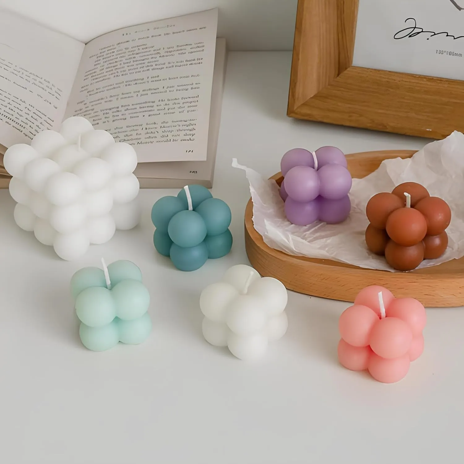 SS Enterprise Organic Soy Wax Bubble Candles for Home Decor, Scented Aromatic Fragrance, Smoke-Free Pillar Candles, Set of 5, Multi-Colour