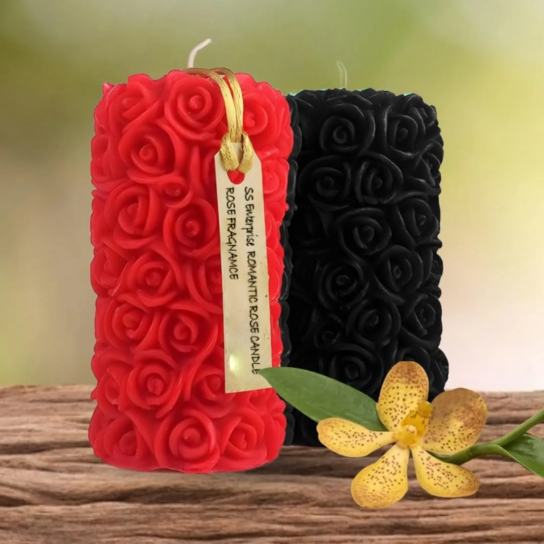 Rose Shaped Fragrance Candles for Home Decor, Smoke-Free, Romantic Night Pillar Candles, Pack of 2 Candle