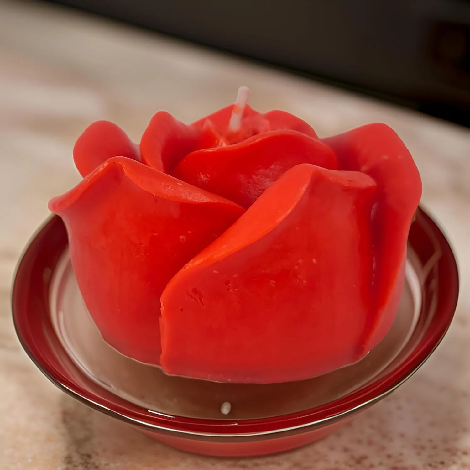 SS enterprise Rose Flower Shape for Home Decor | Romantic Fragrance | Smoke-Free | Romantic Night Pillar Candle (Pack of 1, Red)