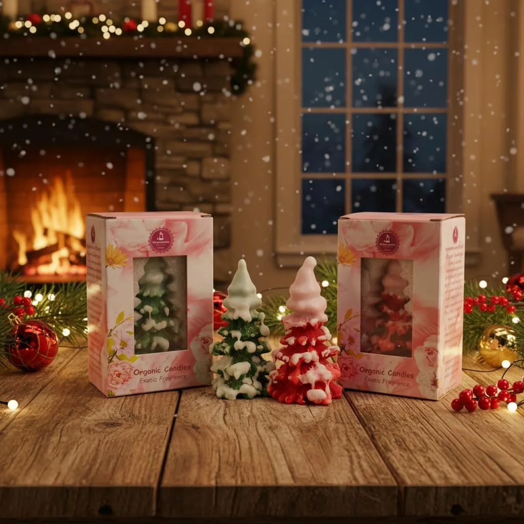 SS Enterprise Organic Soy Wax Christmas Tree Pillar Candle for Decor | Christmas Tree Shaped Scented Aromatic Fragrance Candles | Smoke-Free Candle | Xmas Decoration Accessories