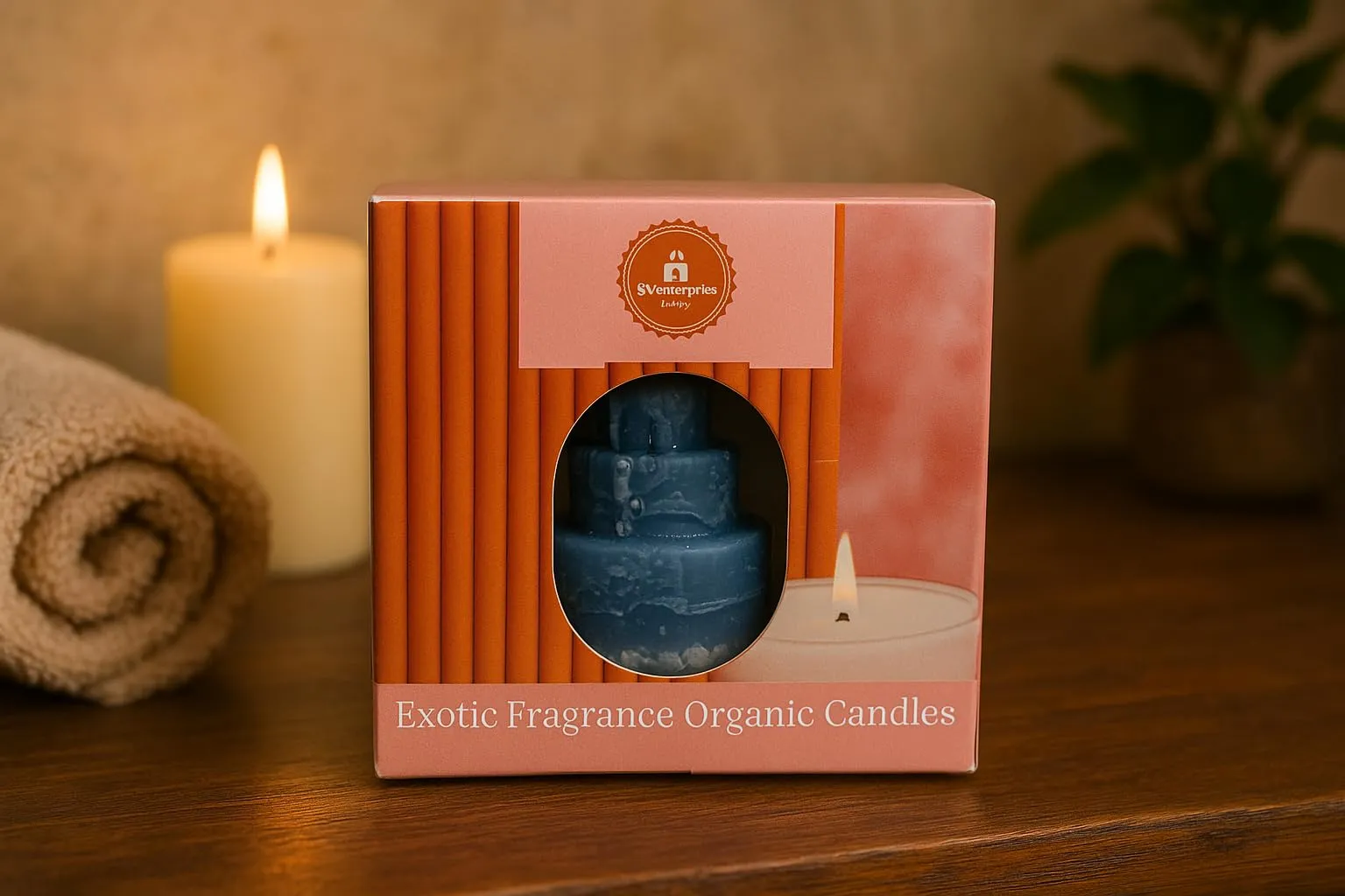 SS Enterprise Organic Soy Wax Cake Shape Designer Birthday Candles, Scented Aromatic Fragrance, Smoke-Free, Set of 3, Green-Pink-Blue