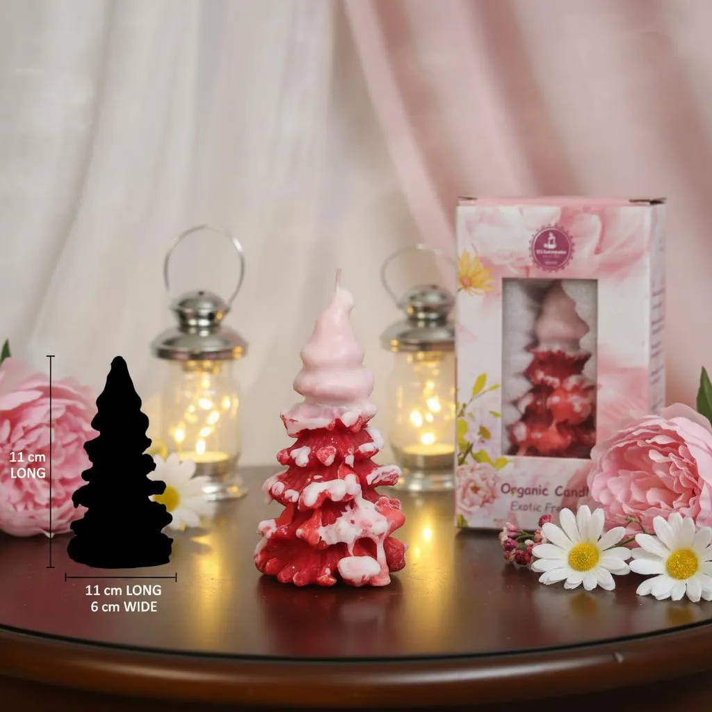 SS Enterprise Organic Soy Wax Christmas Tree Pillar Candle for Decor | Christmas Tree Shaped Scented Aromatic Fragrance Candles | Smoke-Free Candle | Xmas Decoration Accessories