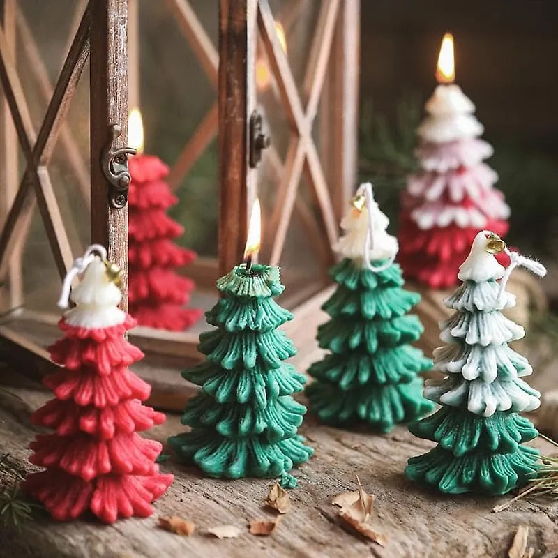 SS Enterprise Organic Soy Wax Christmas Tree Piller Candle for Decor | Christmas Tree Shaped Scented Aromatic Fragrance Candles | Smoke-Free Candle | Xmas Decoration Accessories