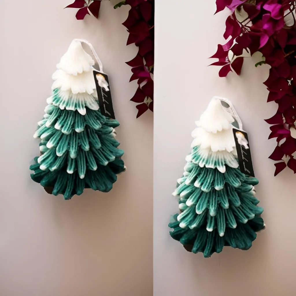 SS Enterprise Organic Soy Wax Christmas Tree Pillar Candles for Decor, Scented Aromatic Fragrance, Smoke-Free, Xmas Decoration Accessories, Pack of 2, Green