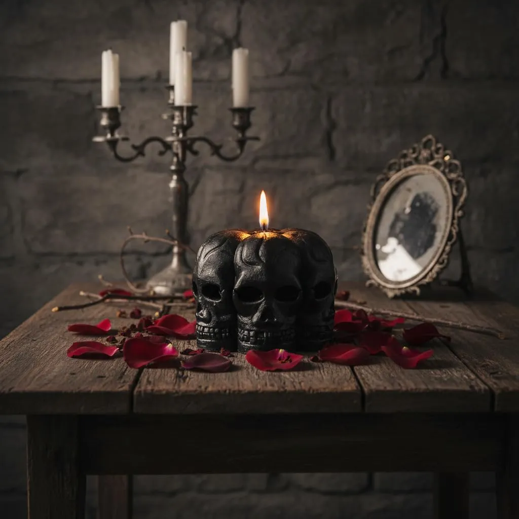 Gothic Skull Decorative Candles Set of 3 Black | Halloween Home Decor | Spooky Candle Set for Party & Table Decoration | Unique Horror Theme Gifts for Goth Lovers