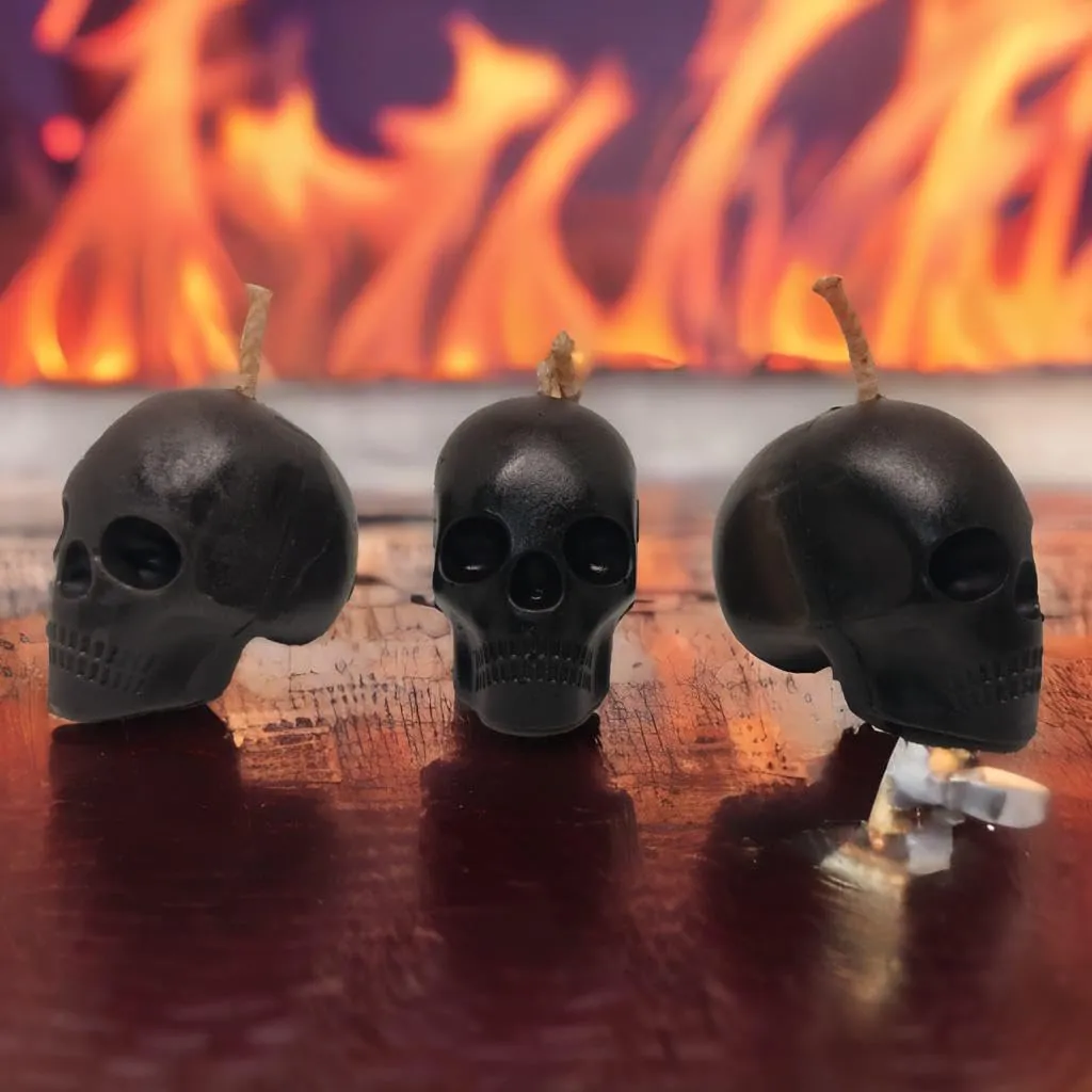 Gothic Skull Decorative Candles Set of 3 Black | Halloween Home Decor | Spooky Candle Set for Party & Table Decoration | Unique Horror Theme Gifts for Goth Lovers