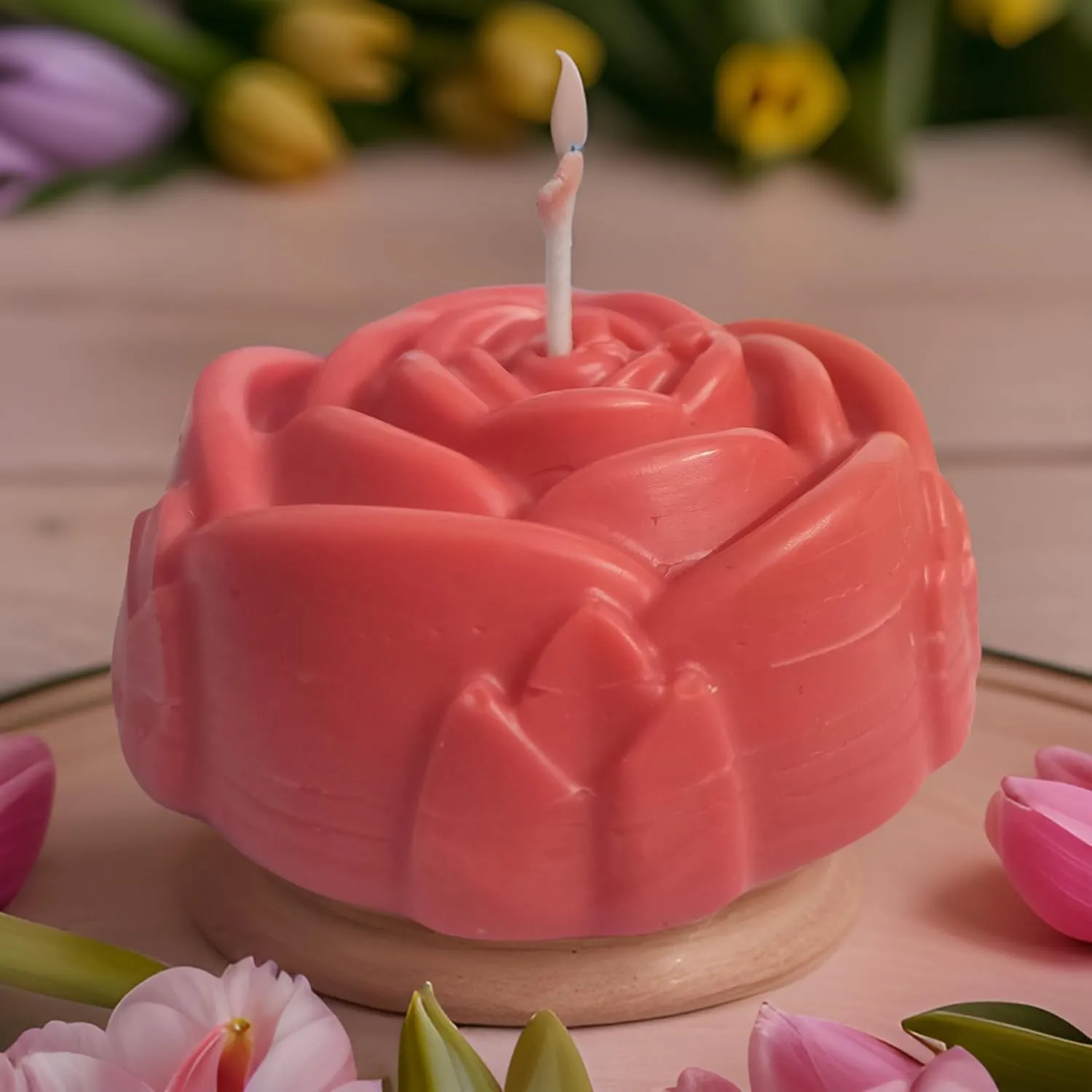 Rose Shaped Fragrance Candles for Home Decor, Smoke-Free, Romantic Night Pillar Candles, Pack of