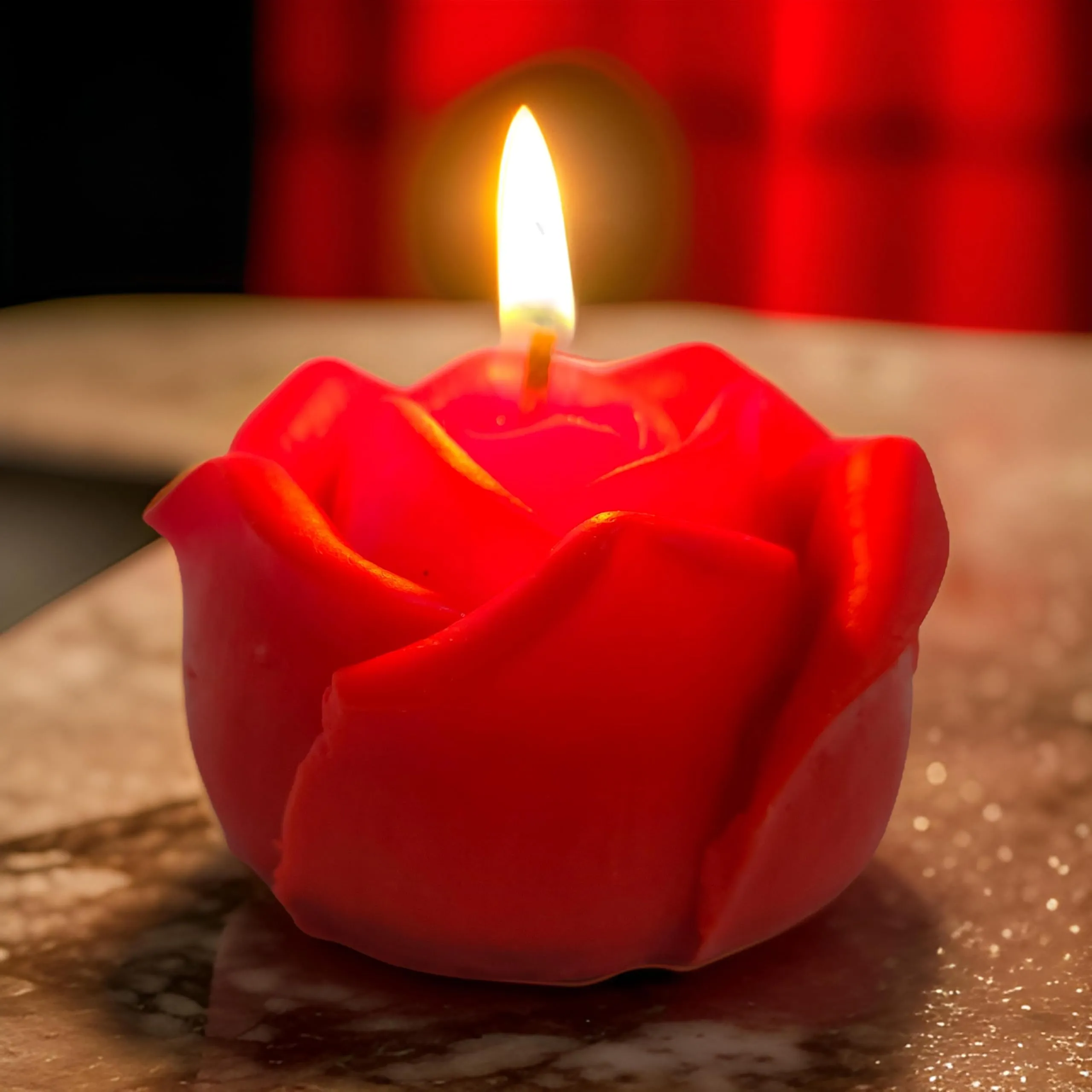 Rose Flower Shape for Home Decor | Romantic Fragrance | Smoke-Free | Romantic Night Pillar Candle (Pack of 1, Red)