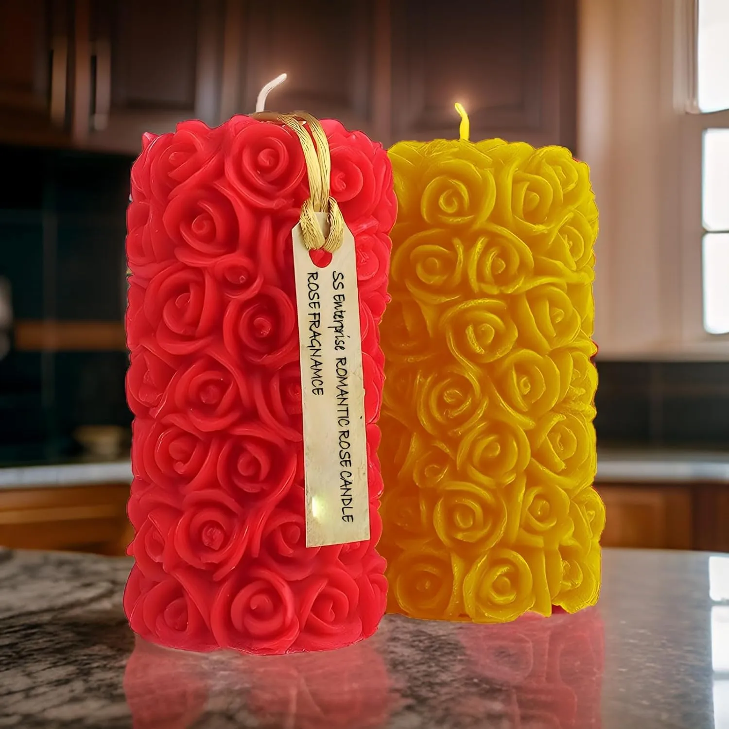 Rose Shaped Fragrance Candles for Home Decor, Smoke-Free, Romantic Night Pillar Candles, Pack of 2 Candle