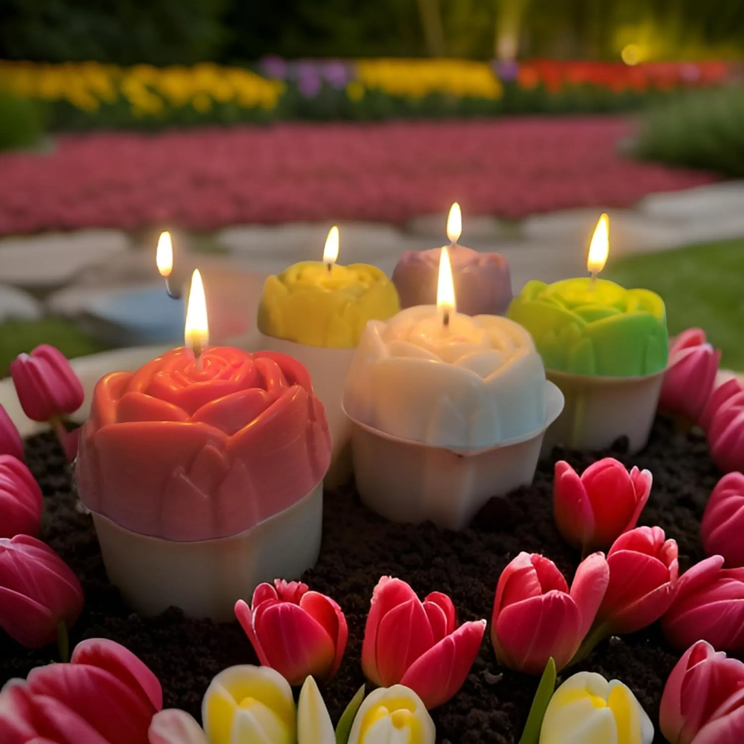 SS Enterprise Rose Shaped Soy Wax Organic Floating Tea Light Candles, Diwali Decoration, Christmas Festivals, Small Size