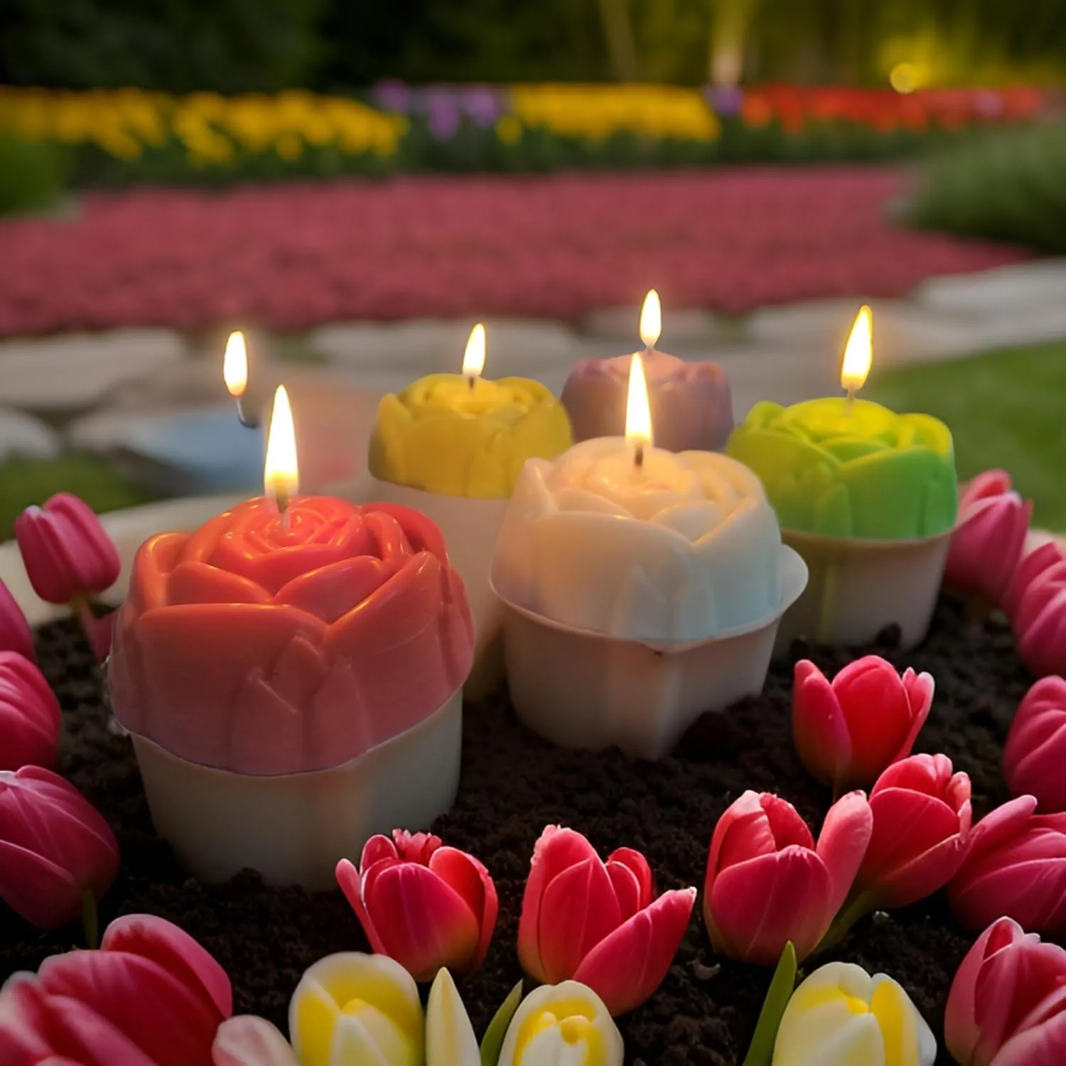 Rose Shaped Fragrance Candles for Home Decor, Smoke-Free, Romantic Night Pillar Candles, Pack of