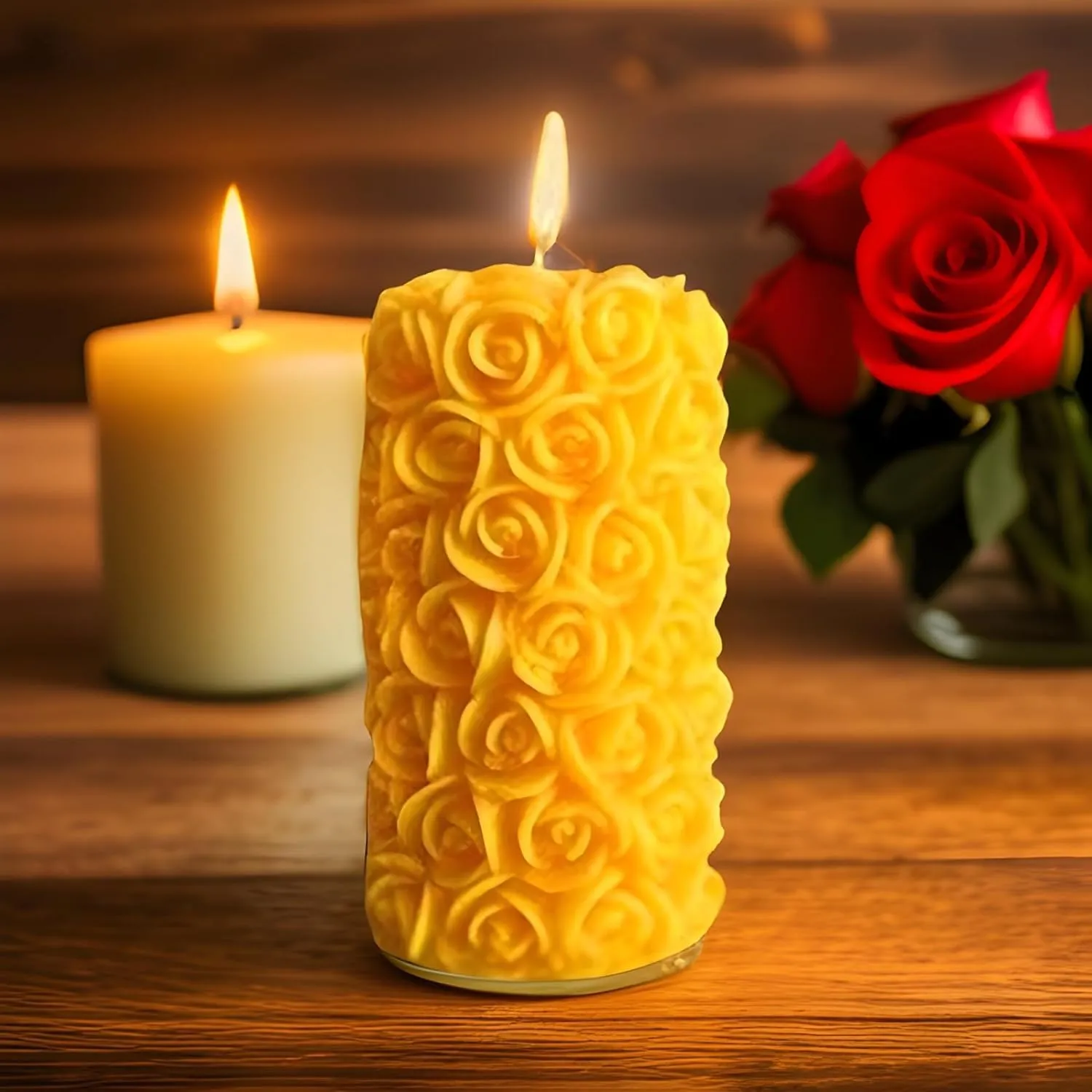 Rose Shaped Fragrance Candles for Home Decor, Smoke-Free, Romantic Night Pillar Candles, Pack of 2 Candle