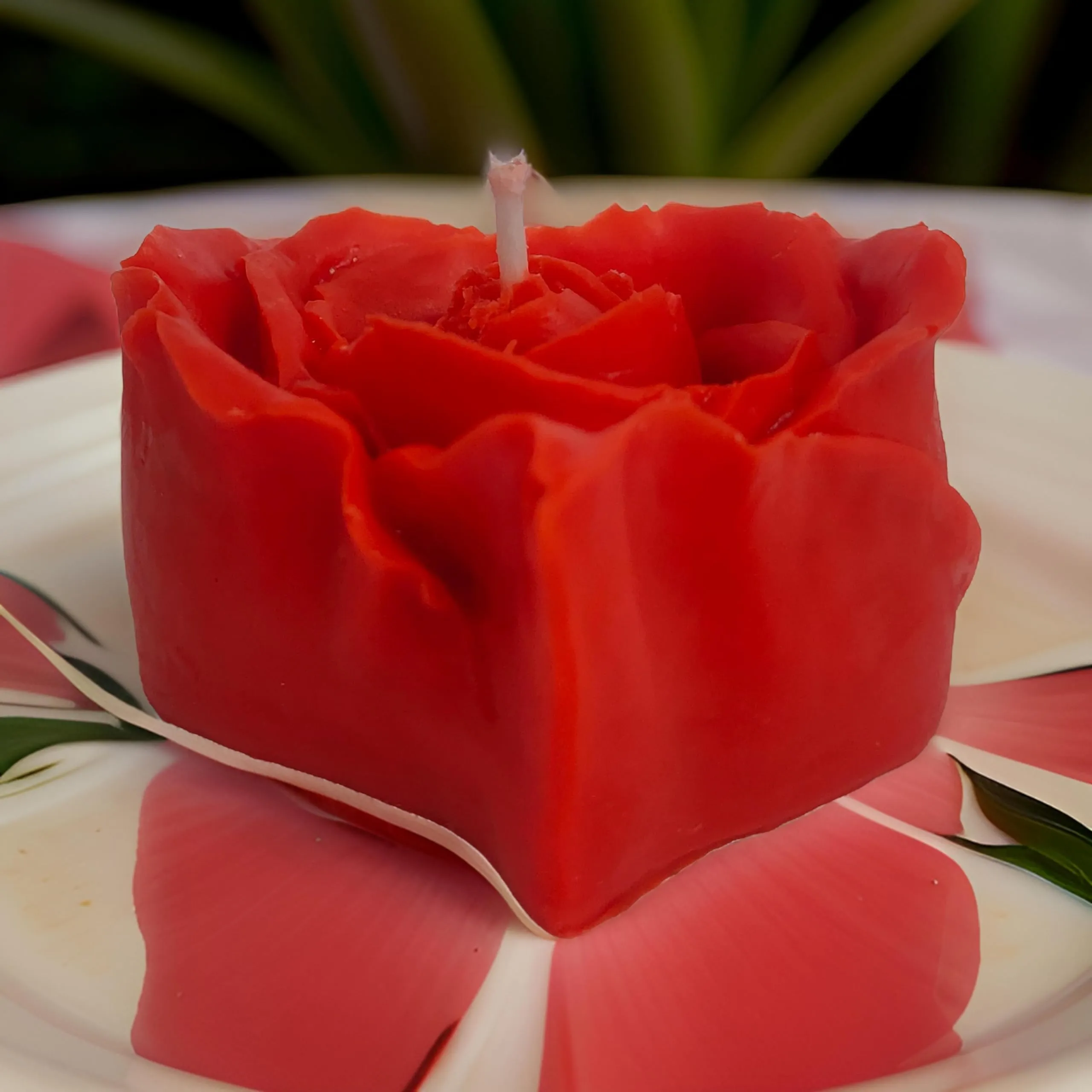 Heart Shape Rose Flower Shape for Home Decor | Romantic Fragrance | Smoke-Free Pillar | Romantic Night Candle (Pack of 1, Red)