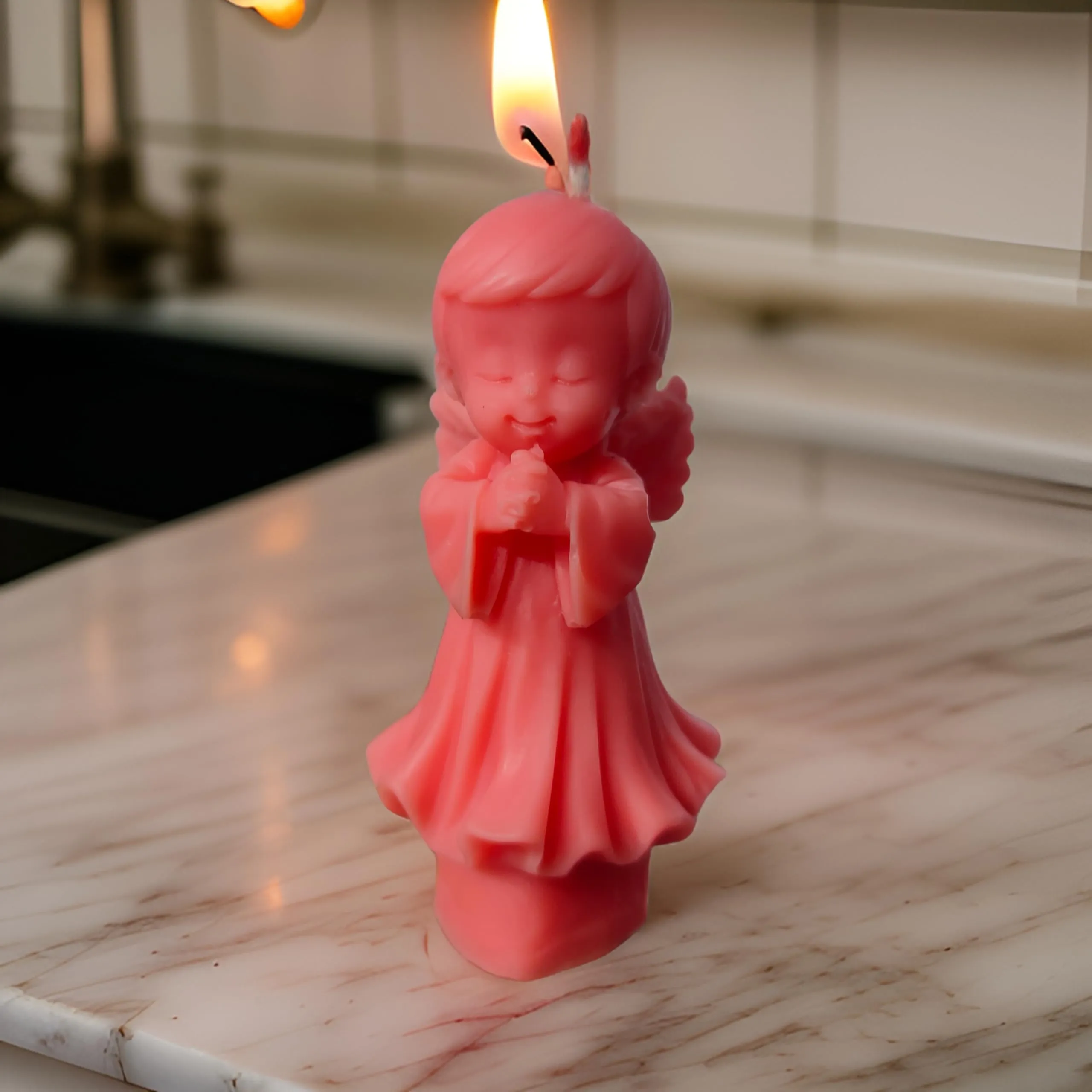 SS Enterprise Organic Soy Wax Angel Candle, Romantic Night, Home Decor Candle, giftable | Smoke-Free Pillar| Set of 1 |