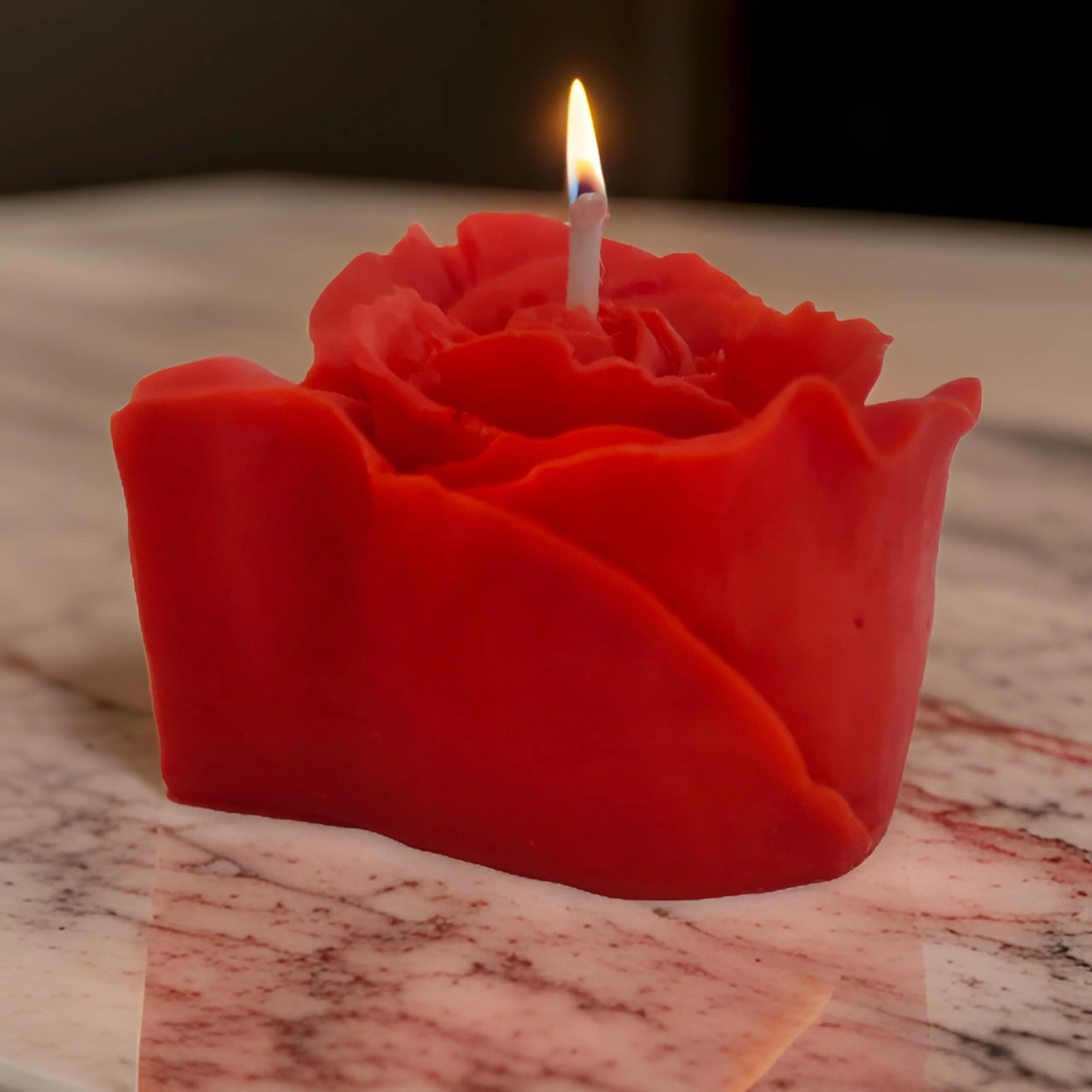 Heart Shape Rose Flower Shape for Home Decor | Romantic Fragrance | Smoke-Free Pillar | Romantic Night Candle (Pack of 1, Red)