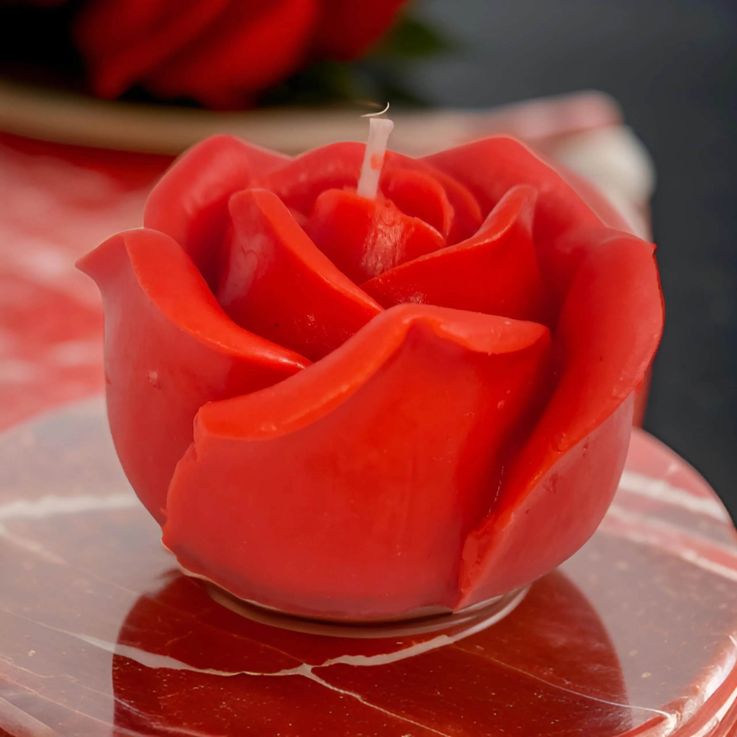 Rose Flower Shape for Home Decor | Romantic Fragrance | Smoke-Free | Romantic Night Pillar Candle (Pack of 1, Red)