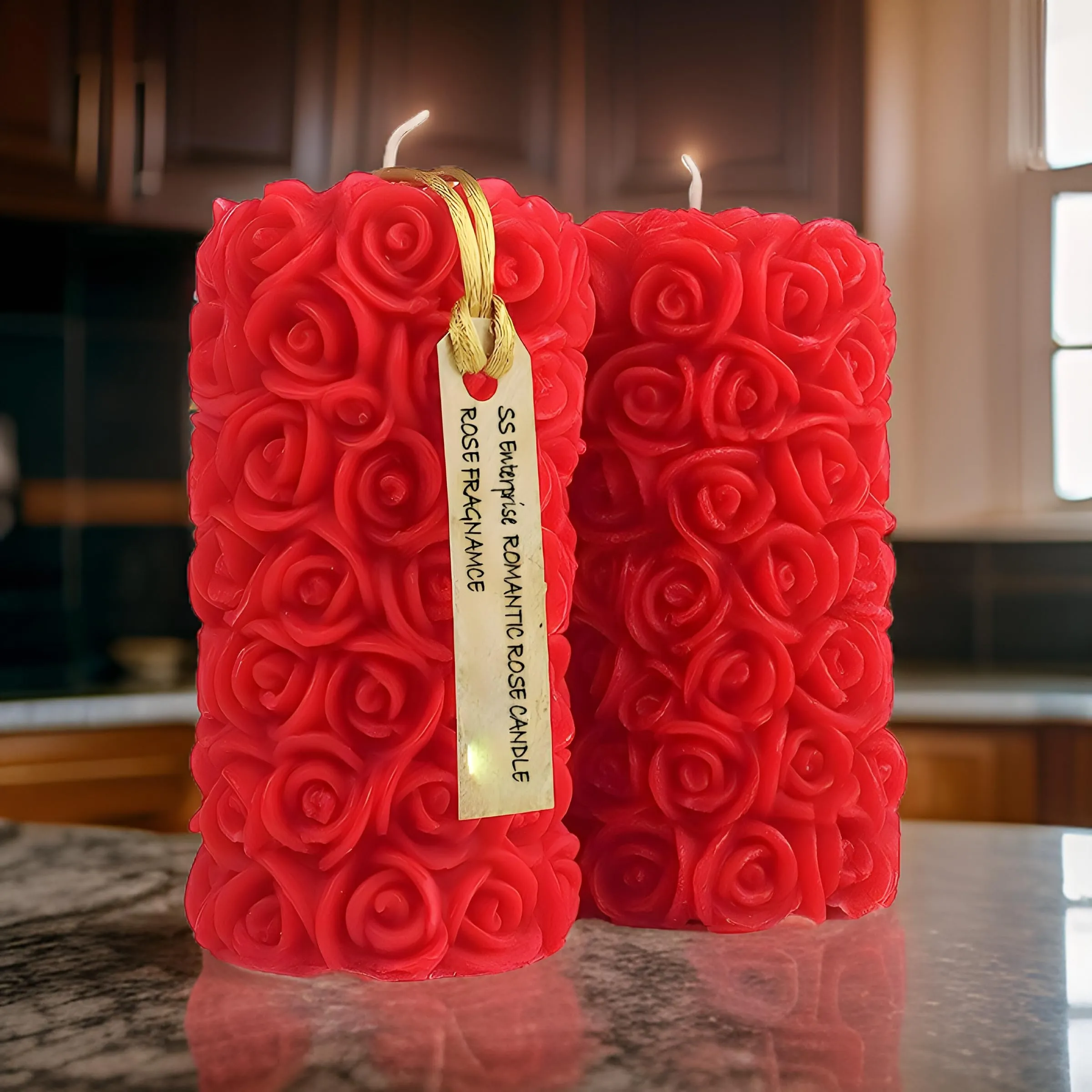 Rose Shaped Fragrance Candles for Home Decor, Smoke-Free, Romantic Night Pillar Candles, Pack of 2 Candle