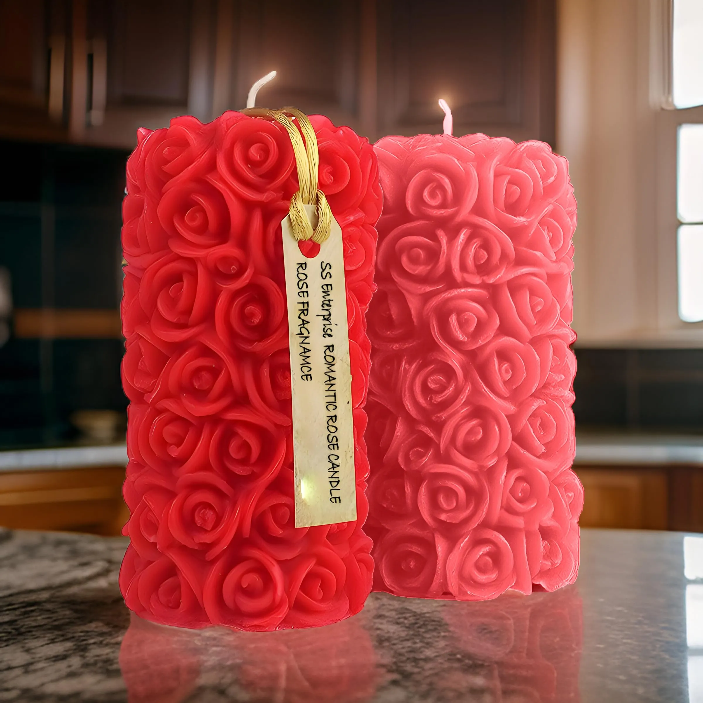 Rose Shaped Fragrance Candles for Home Decor, Smoke-Free, Romantic Night Pillar Candles, Pack of 2 Candle