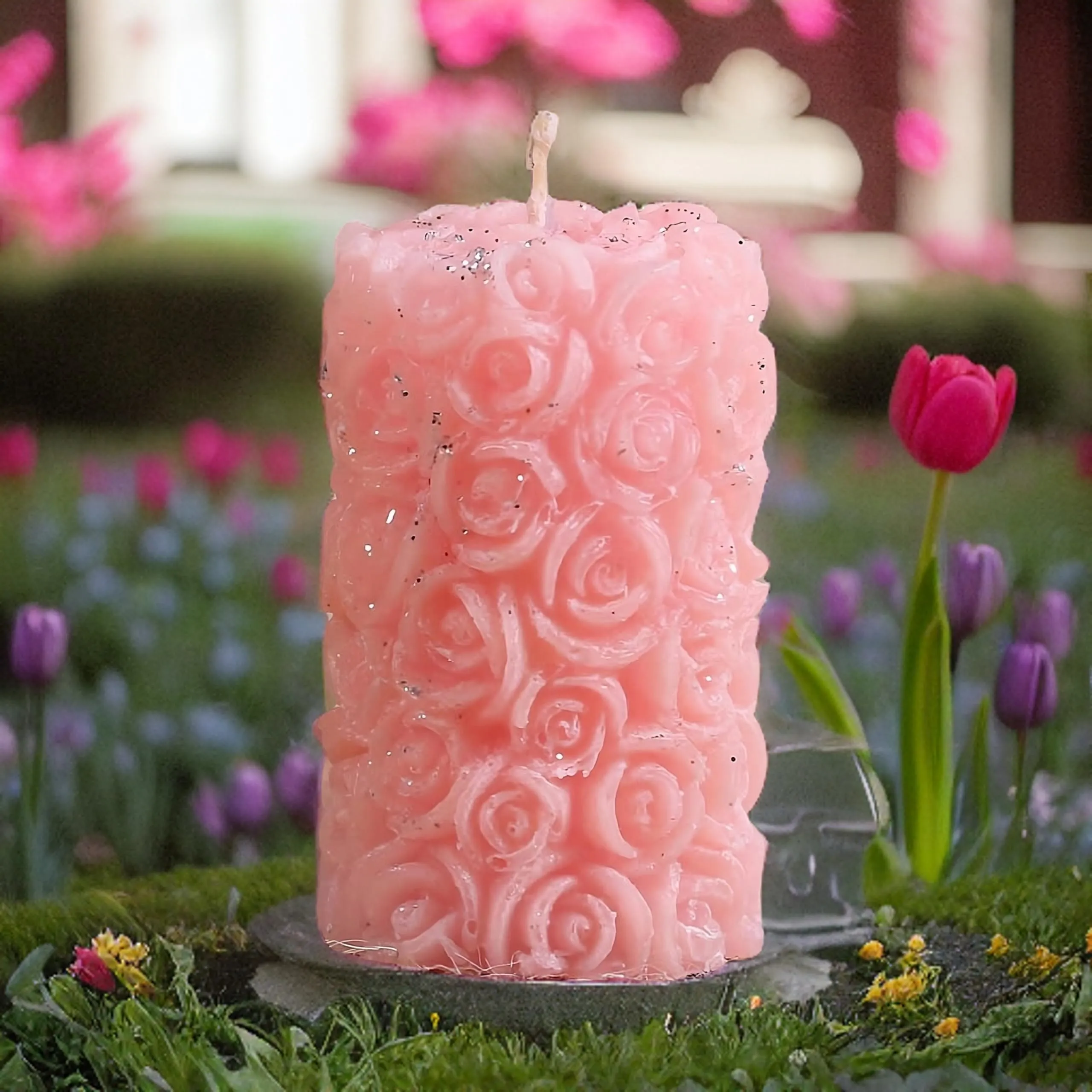 Rose Shaped Fragrance Candles for Home Decor, Smoke-Free, Romantic Night Pillar Candles, Pack of 2 Candle