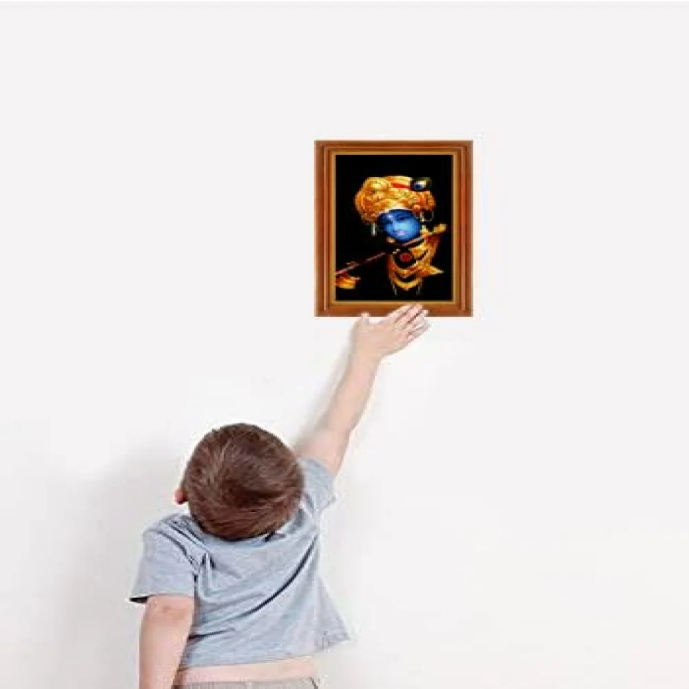 Mperor, Lord Krishna Laminated Digital RePrint With TEAK Wood Frame(13.6x17.3) in
