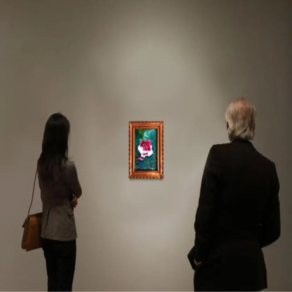 EMPEROR ART GALLERY, Rose Flower Original Handmade Acrylic Paintings on Canvas With Teak Wood Frame(12.5x10.1) in