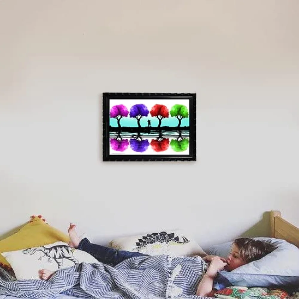 Mperor, Colorful Trees Laminated Digital print With Wood Frame(19x13.6) in