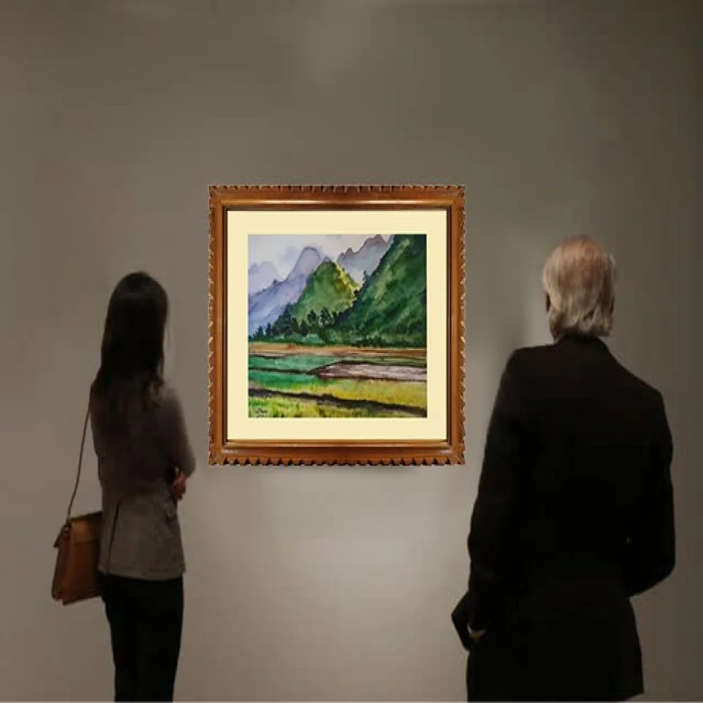 EMPEROR ART GALLERY, Original Handmade Water Painting With Teak Wood Frame For Wall (19x22) In
